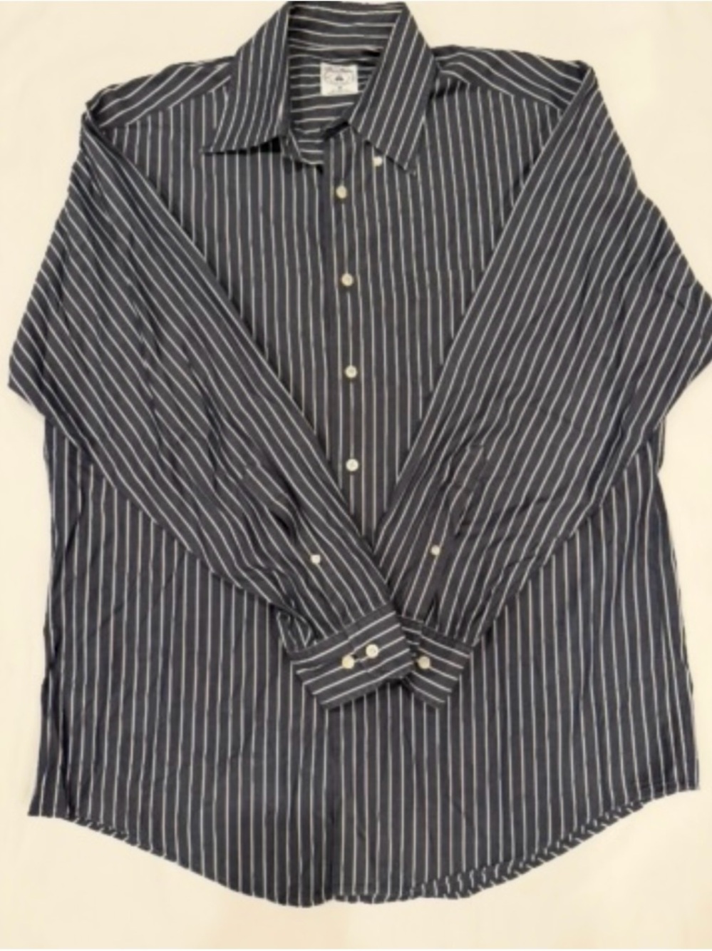Brooks Brothers Mens Medium Sport Shirt Blue White Striped Button Up Long Sleeve